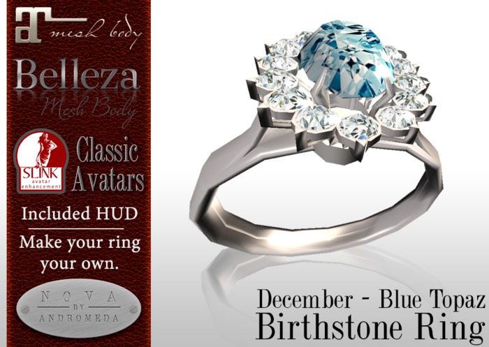 NOVA - Mesh Birthstone Ring - December - Blue Topaz