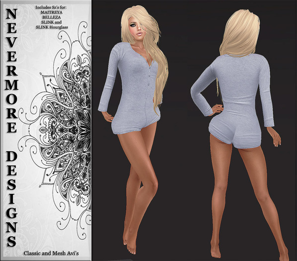 Nevermore Designs Stone Blue Jersey Mesh Bodysuit  BOX