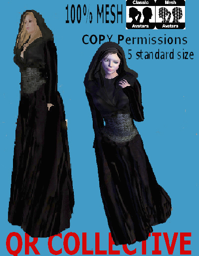 QR Black Robe With Hooded and 4Colour Hair