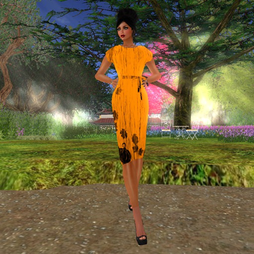 148 LONG PUMPKIN PATTERN MESH DRESS
