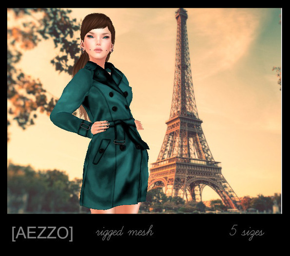 [AEZZO] Mesh Female Trench Turquoise