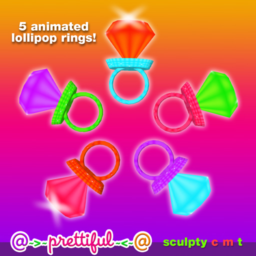 @~>~ PrettiFuL ~<~@ Lollipop Ring [ 5 fruit gem set ] Save L$100 or 40% Off