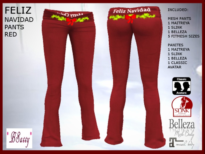 *BSASSY* (CHRISTMAS) SEASONS GREETINGS PANTS RED
