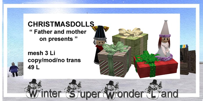 Christmasdolls F and M on presents textured