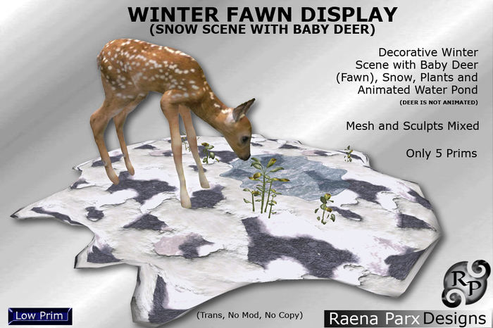 DEER DISPLAY - WINTER FAWN SNOW SCENE (WITH BABY DEER & POND) - *RPD*