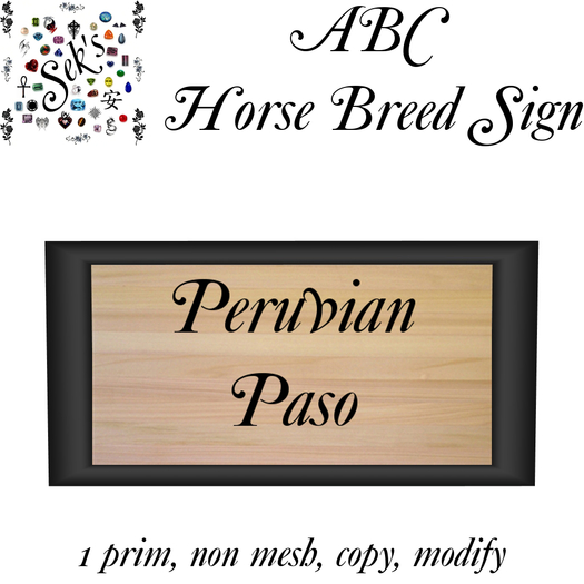 Sek's ABC Horse Breed Sign - Peruvian Paso