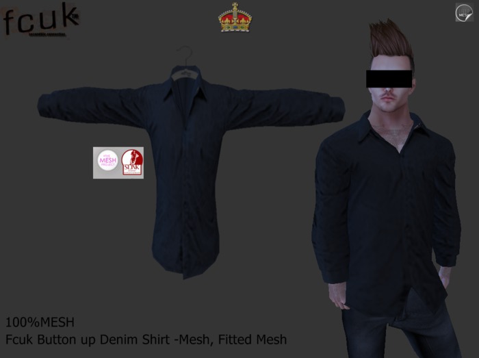 Fcuk Button up Denim Shirt -Mesh, Fitted Mesh