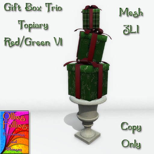 Gift Box Trio Topiary Green/Red V1 ~OF~