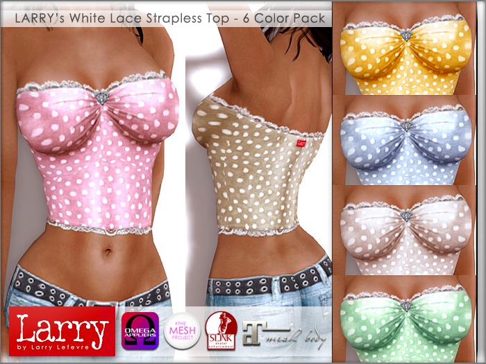LARRY JEANS - White Lace Strapless Top (6 Colors)