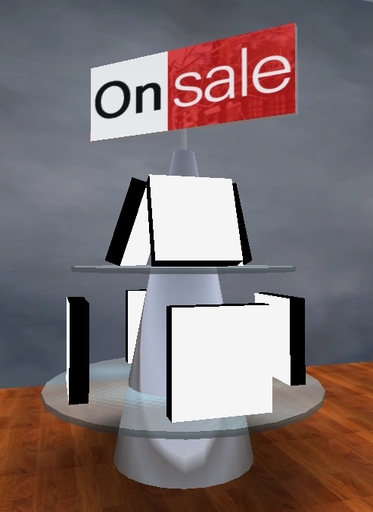 SALS Shadowed Store Product Display Shelves With Boxes & Rotating Sale Sign