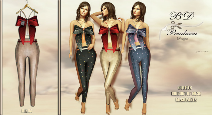 Braham Design Brown Red Rinda Ribbon Top Pants Outfits Mesh