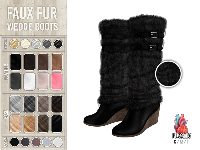PLASTIX - Fur Wedge Boots (Black)