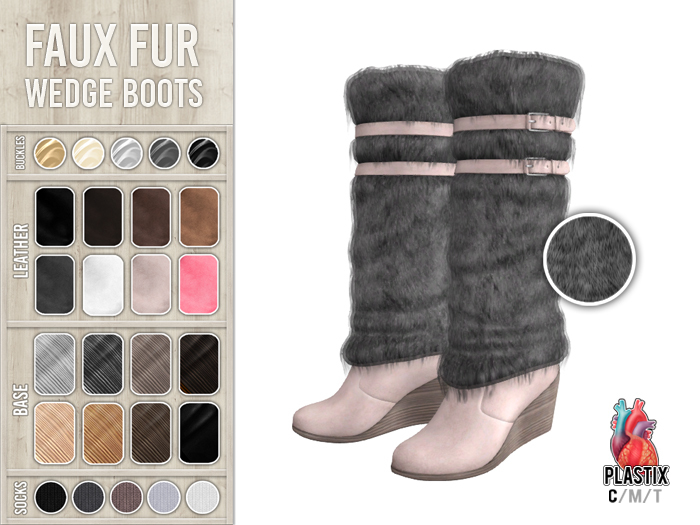 PLASTIX - Fur Wedge Boots (Grey)