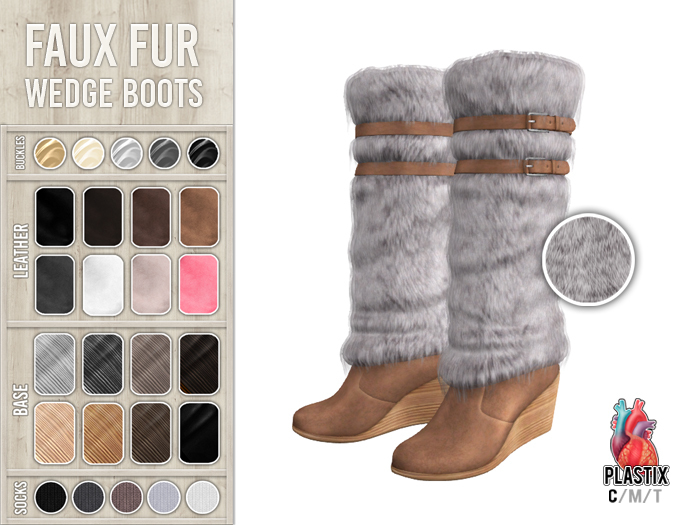 PLASTIX - Fur Wedge Boots (Silver)