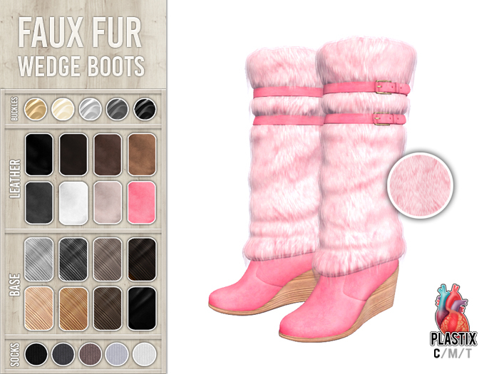 PLASTIX - Fur Wedge Boots (Pink)
