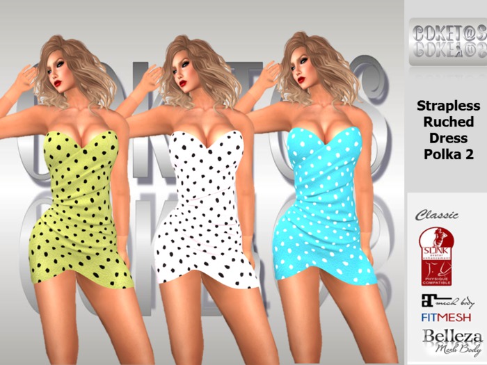coket@s Strapless Ruched Dress Polka 2 with HUD