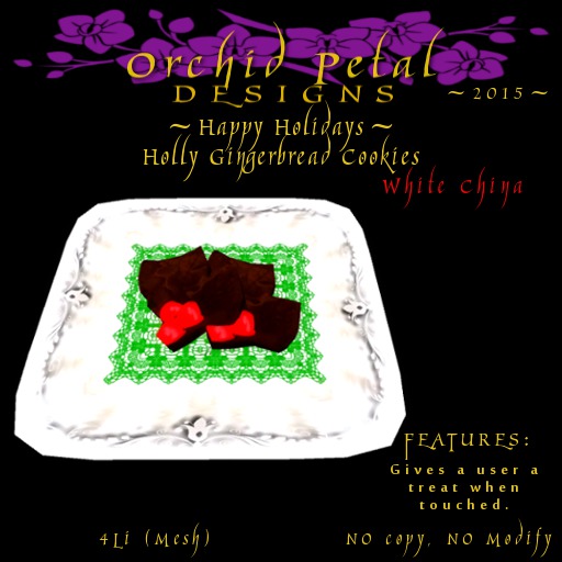 -OPd Mesh- Holly Gingerbread Cookies - Wht.China (boxed)