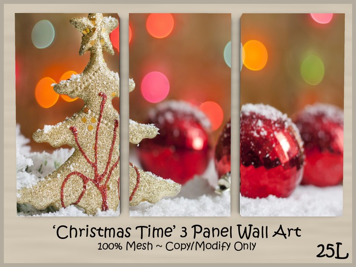 Second Life Marketplace .{ MG }. Christmas Time 3 Panel Wall Art