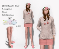 Hooded Jacket Dress & Corsage hat / Shoes / Silk Stockings Box