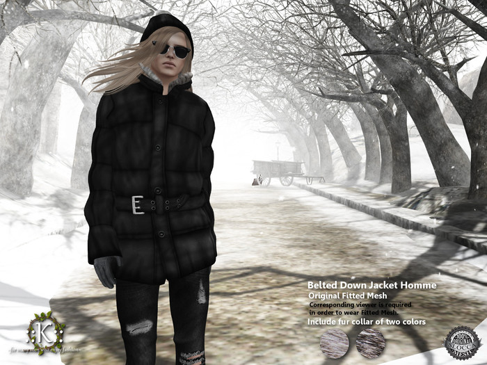 ::K:: Belted Down Jacket Homme White