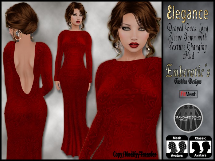 EFD_14 Elegance Droped Back Long Sleeve Gown