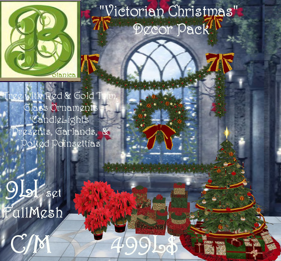 Full Mesh Victorian Christmas Decor Set v.2, Realistic Lights, Matching Tree, Skirt, Presents,Wreath, Garland 