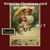 Victorian Christmas card girl with cat