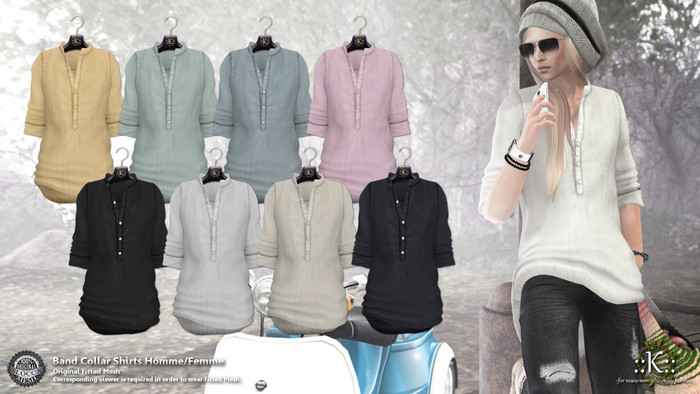 ::K:: Band Collar Shirts Homme FAT