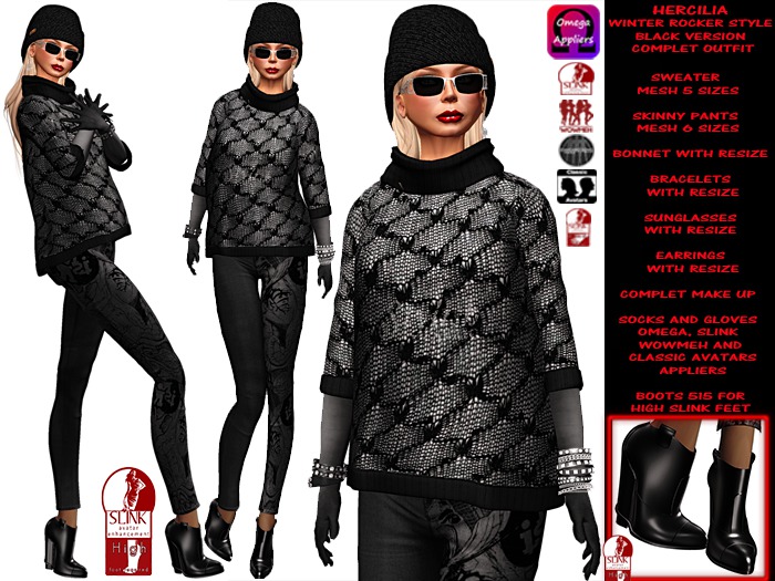 **HERCILIA BLACK VERSION WINTER ROCK  STYLE COMPLET OUTFIT **