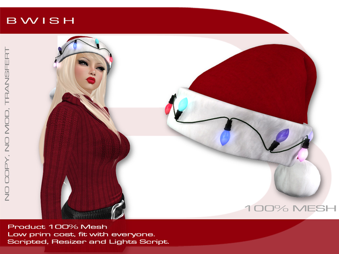 BWish - Santa Hat With Lights Mesh
