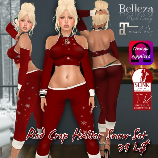 Red Crop Halter Snow Set W-Appliers