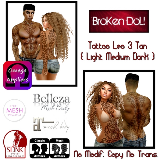 *~BroKenDoLl~* Tattoo Leo 3 Tan Box