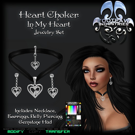 [FPI] Heart Choker In My Heart - Necklace, Earrings & Belly Piercing Jewelry Set