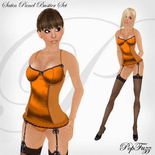 Orange Lace Trim Satin Panel Lingerie Set by PopFuzz