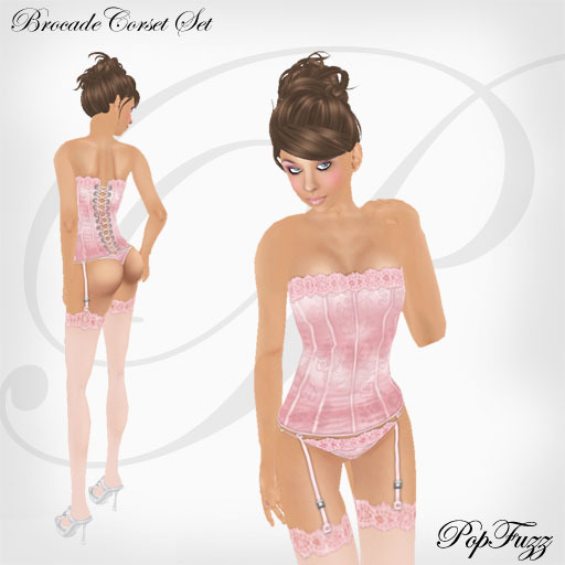 Pink Brocade Satin Corset Set by PopFuzz