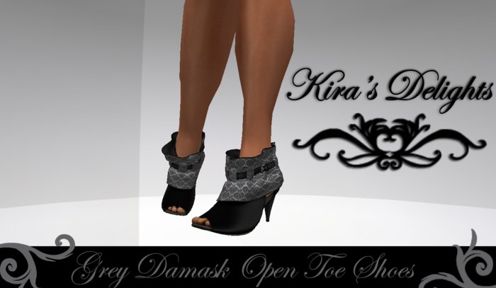 Kira's Open Toe Shoes Box - Grey Damask