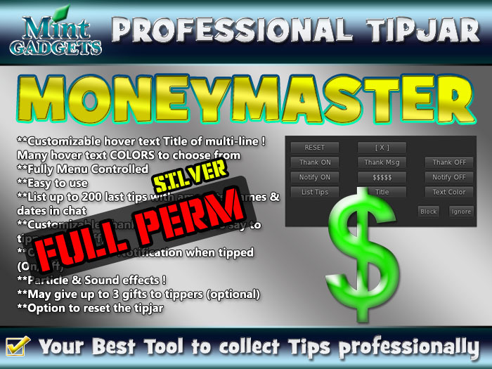 >> MoneyMaster Professional TIPJAR - Menu Contolled FULL PERM / SILVER