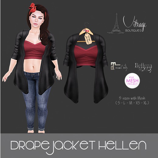 (Vitrage Boutique's) Drape Jacket Hellen - (Black/Red)