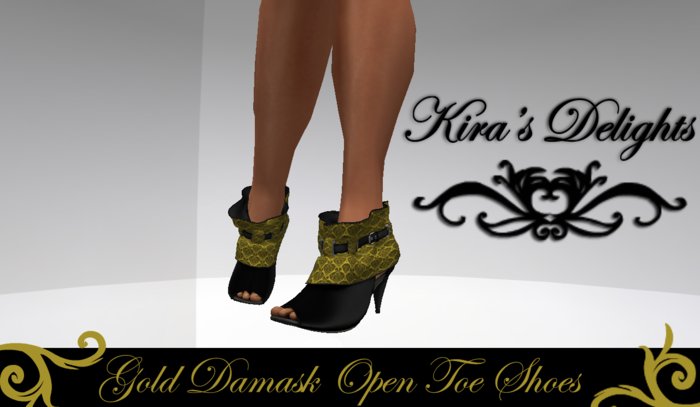 Kira's Open Toe Shoes Box - Gold Damask