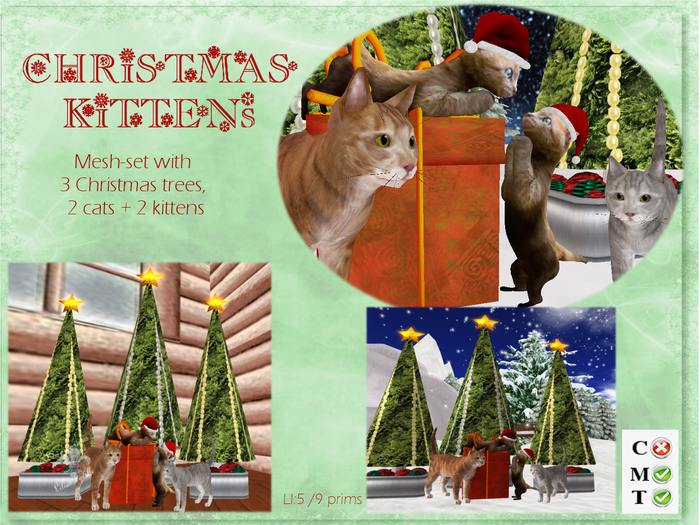 Christmas kittens, trees & giftbox