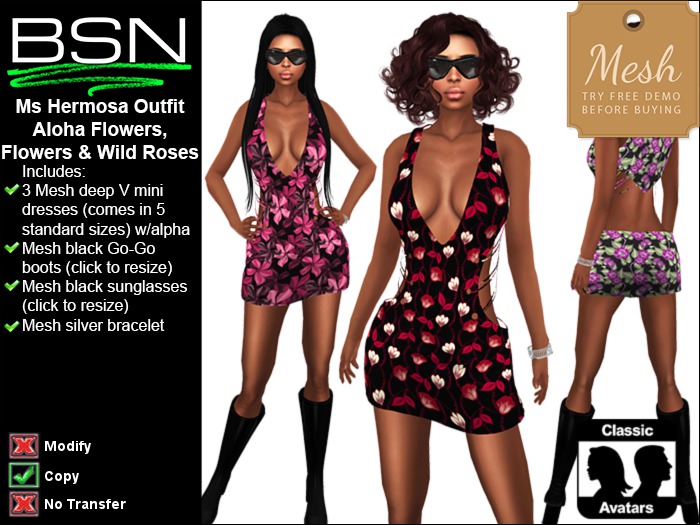 BSN Ms Hermosa Outfit - Aloha Flowers, Flowers & Wild Roses