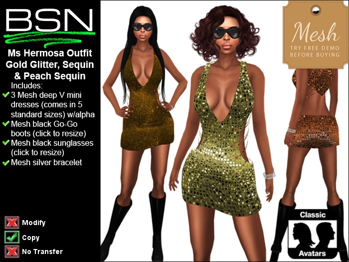 BSN Ms Hermosa Outfit - Gold Glitter, Sequin & Peach Sequin