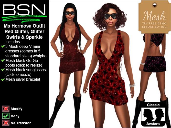 BSN Ms Hermosa Outfit - Red Glitter, Glitter Swirls & Sparkle