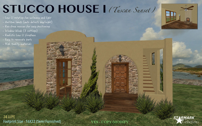 34 LI/PE ONLY! for 16X32 PARCEL STUCCO HOUSE I (Tuscan Sunset) from STARMARK CREATIONS ***PROMO***