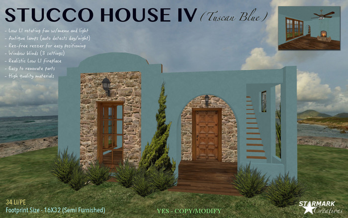 34 LI/PE ONLY! for 16X32 PARCEL STUCCO HOUSE IV (Tuscan Blue) from STARMARK CREATIONS ***PROMO***