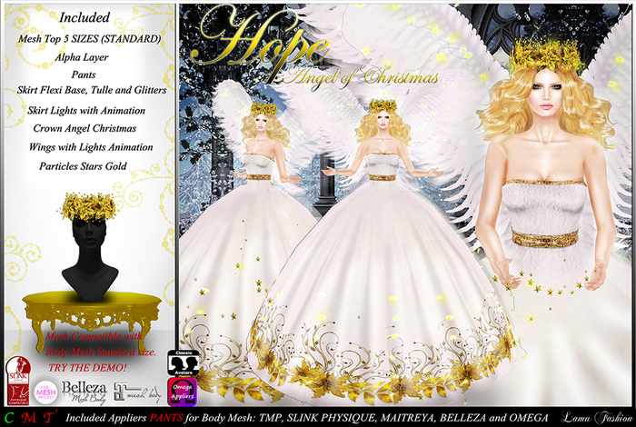 -Lamu Fashion-*HOPE* Angel of Christmas(Appliers for Body: TMP, Slink Physique,Belleza,Maitreya,Omega) 