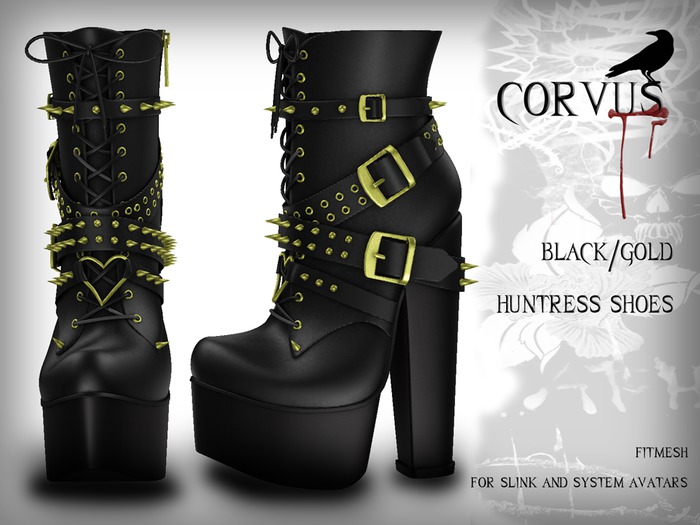 Corvus : Black/Gold Huntress Shoes