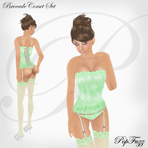 Mint Brocade Satin Corset Set by PopFuzz