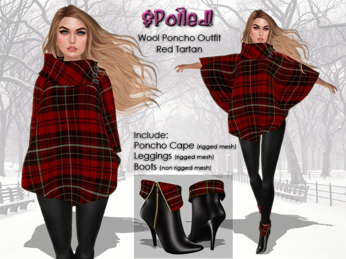 ::$poiled:: Wool Poncho Outfit - Red Tartan