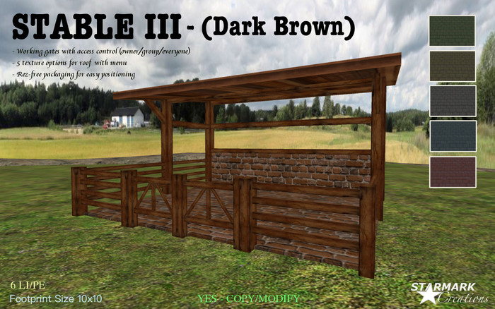 6 LI/PE! HORSE STABLE III (Dark Brown) from STARMARK CREATIONS -- promo price --
